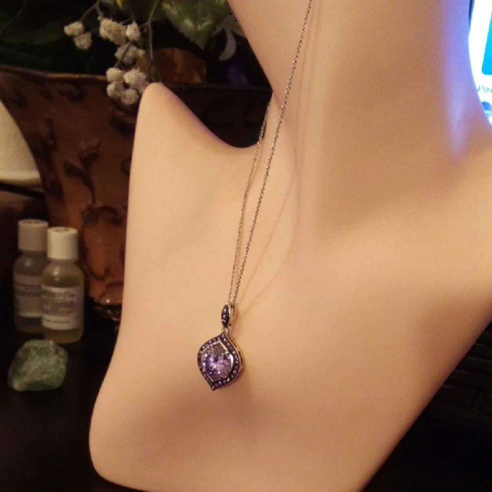 Silver Necklace with Purple Pendant - Picture 4 of 7